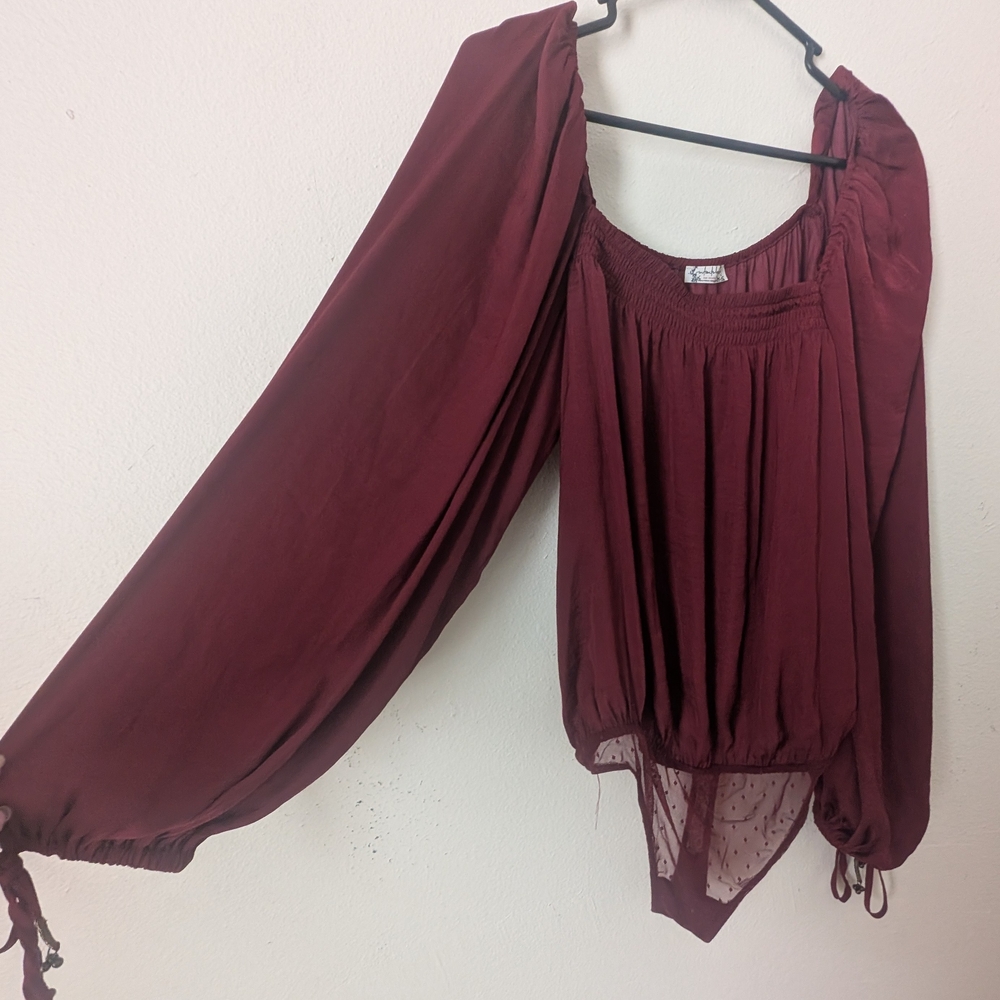Intimately Free People Another Round Bodysuit, Burgundy, Size Med - Picture 3 of 13